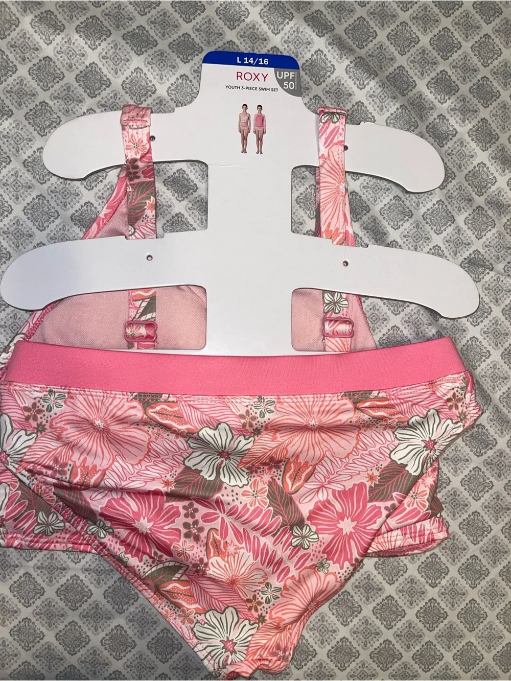 Roxy Girls Floral Pink Two-Piece Swim Set **missing long sleeve top**